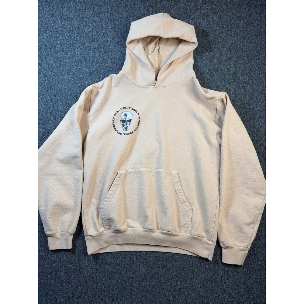 Bad Bunny El Ultimo Tour Del Mundo Hoodie Tan Skull Graphic Mens Medium USA Made